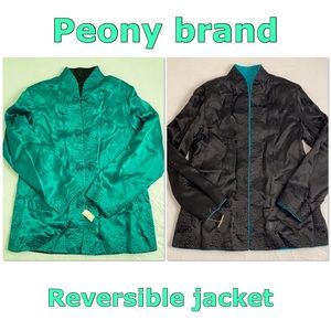 Peony Cheongsam style green and black reversible satin jacket